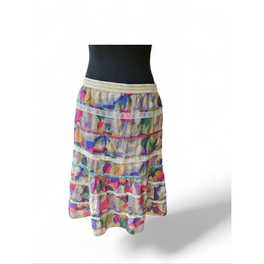 Cynthia Steffe Watercolor Print Tiered Skirt with Lace Trim Size 4